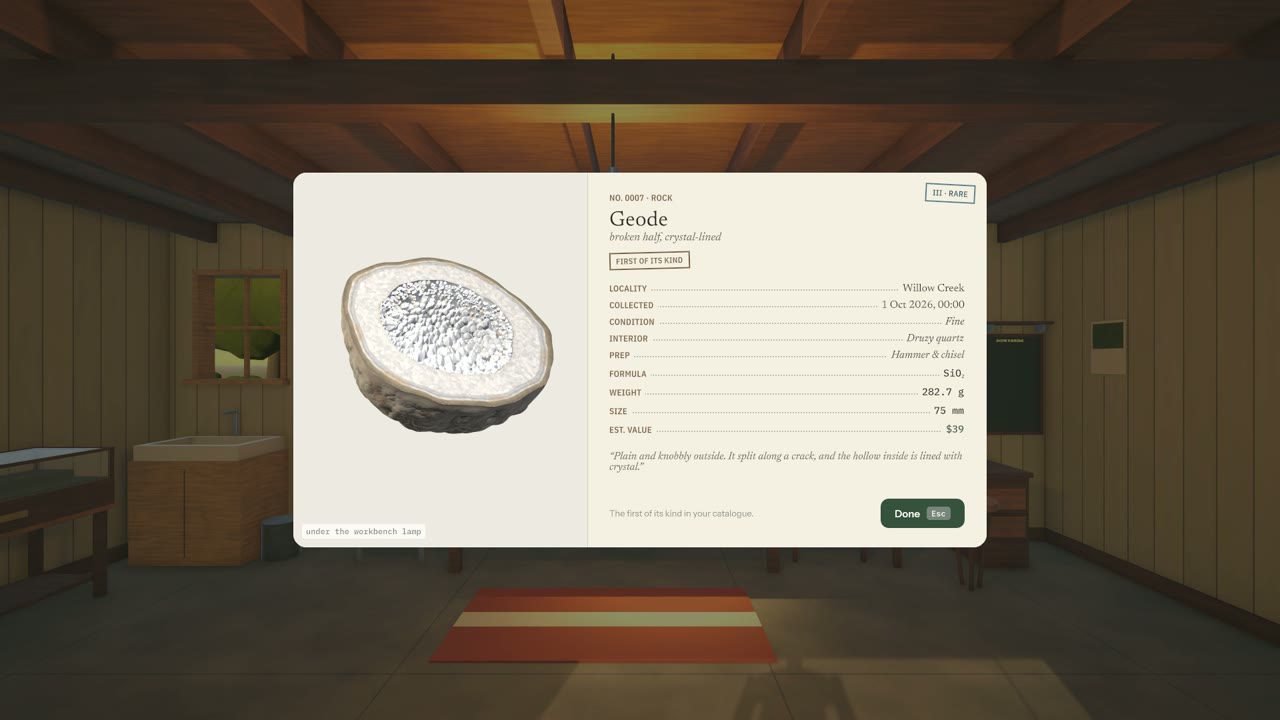A geode's label in the game: locality, condition, weight, size and value